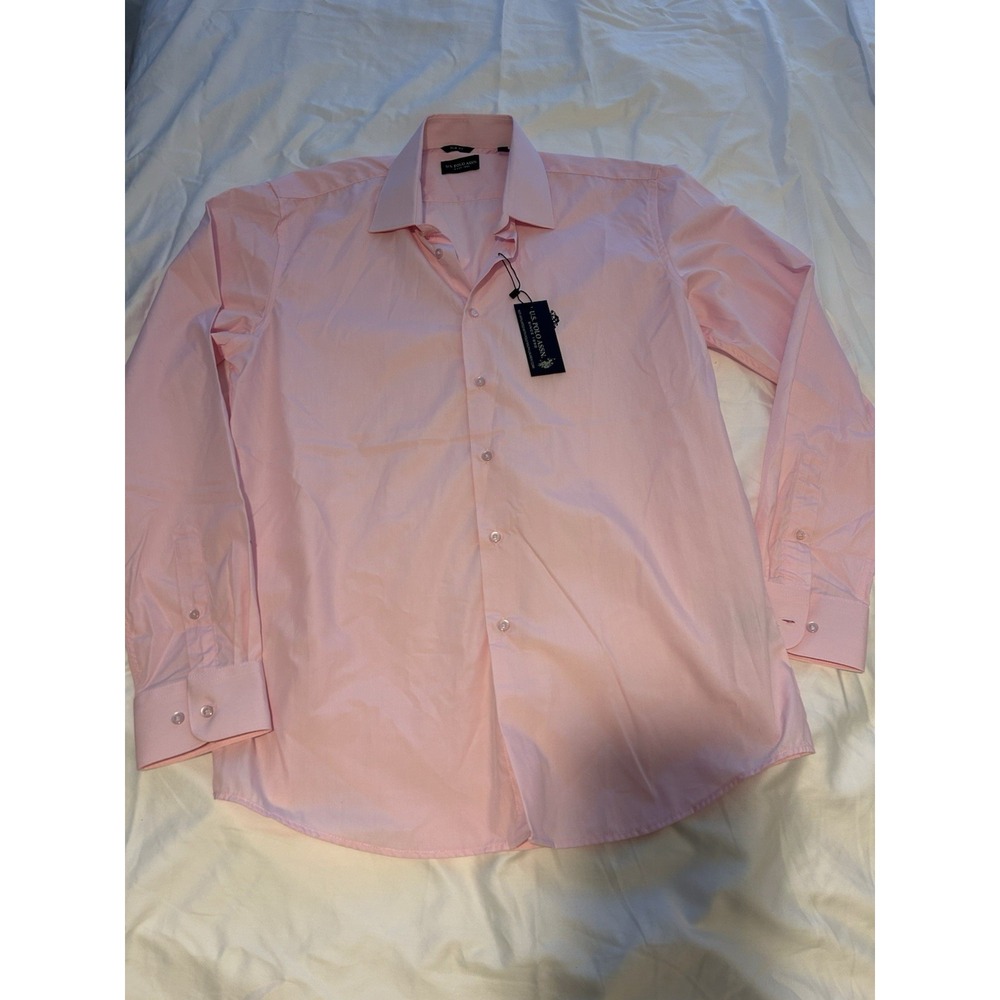 U.S. Polo Assn. Slim Fit Pink Dress Shirt Long Sleeve Cotton Blend Size L 34/35